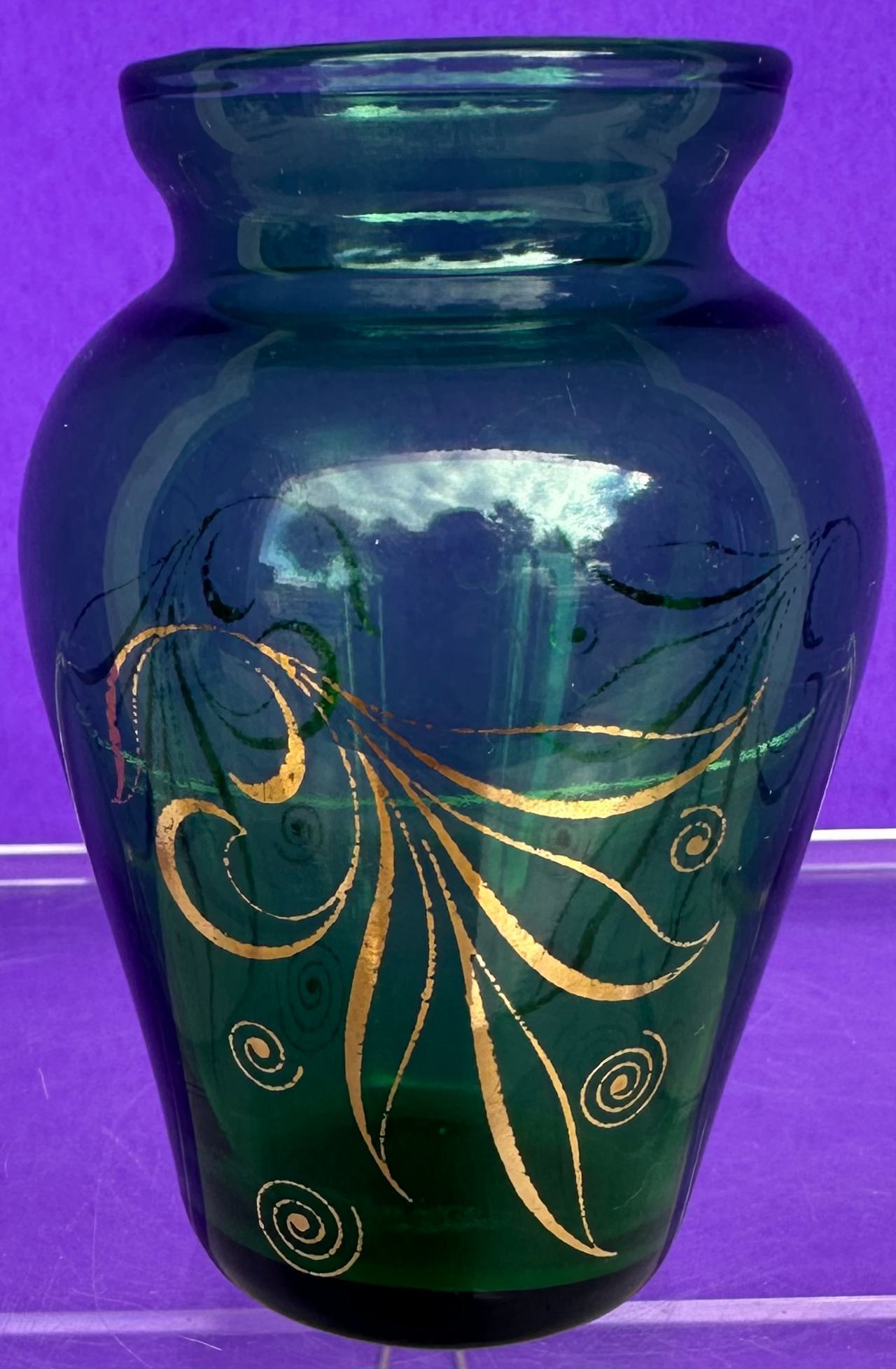 Mid-Century Anchor Hocking Emerald Green & Gold Mini Bud Vase