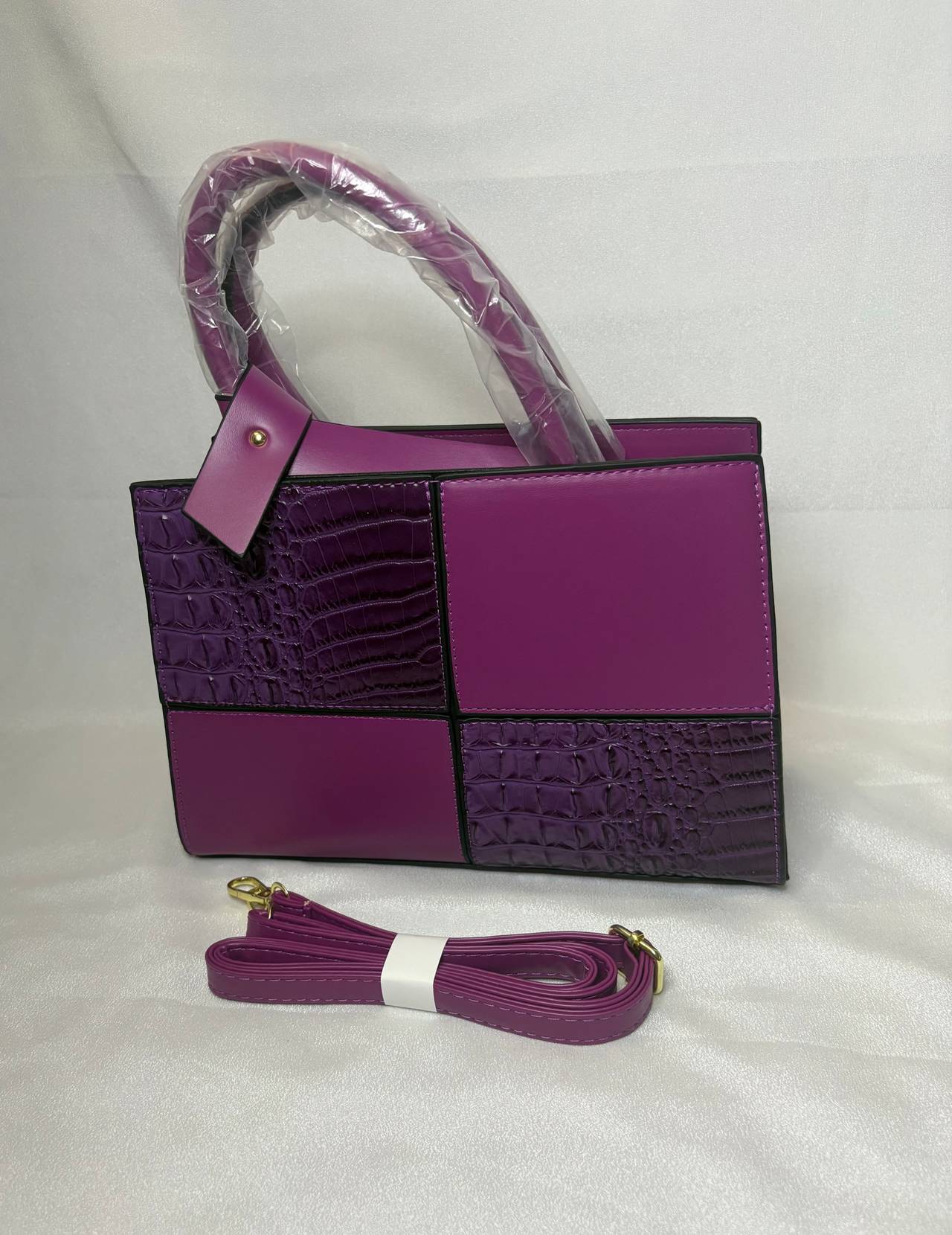 Purple Patchwork Croc Embossed Satchel Bag