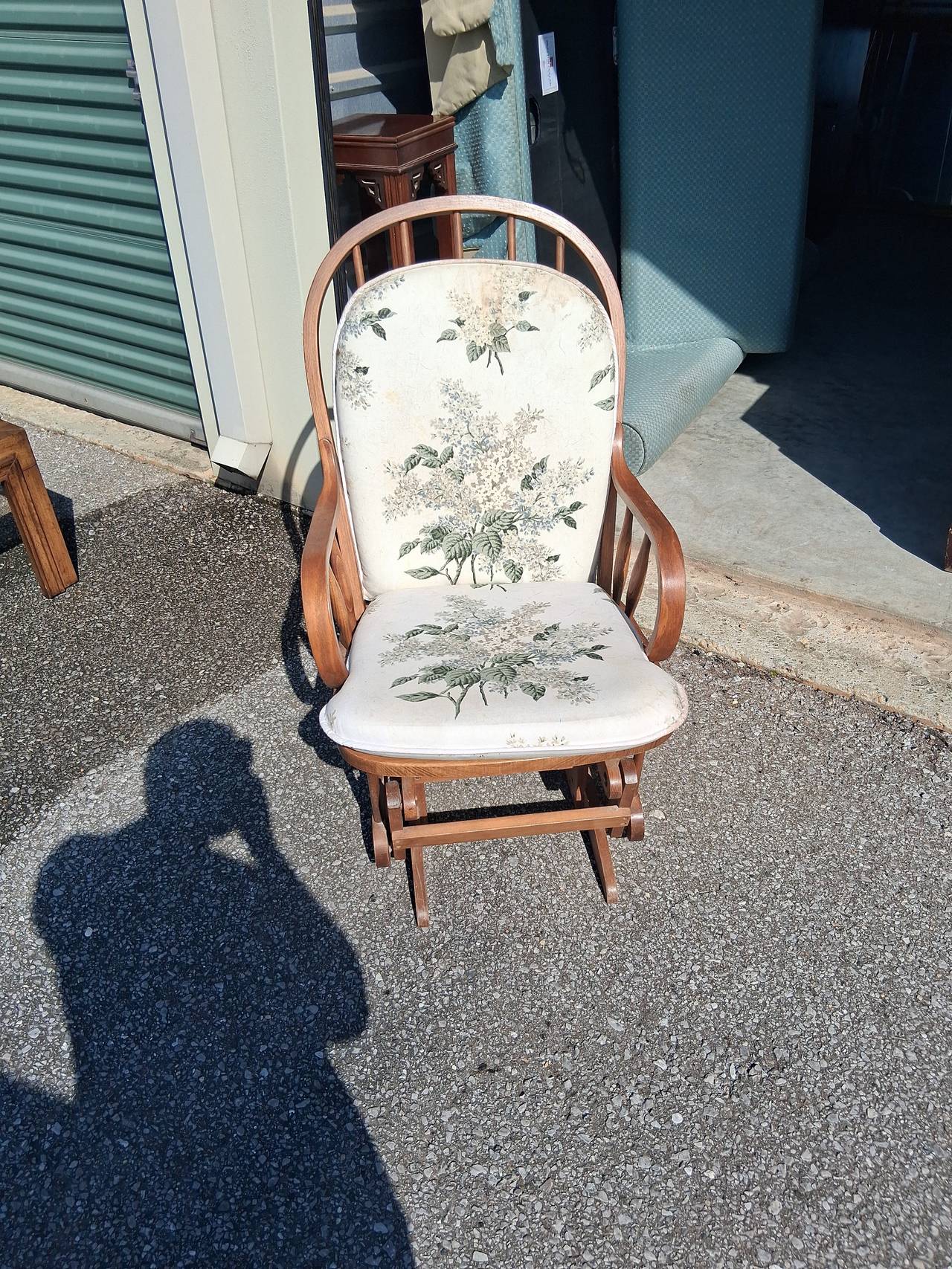 Dutailier Wooden Glider Rocker with Floral Cushions