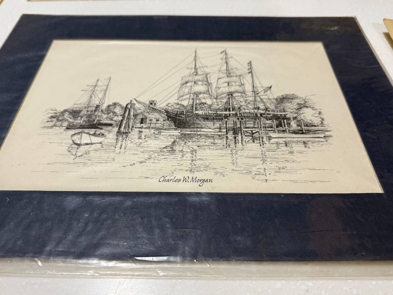 Charles W. Morgan Whaling Ship Ink Drawing Print