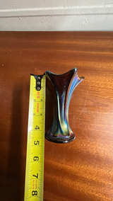 Fenton Iridescent Ribbed Blue Carnival Swung Vase - Image 2
