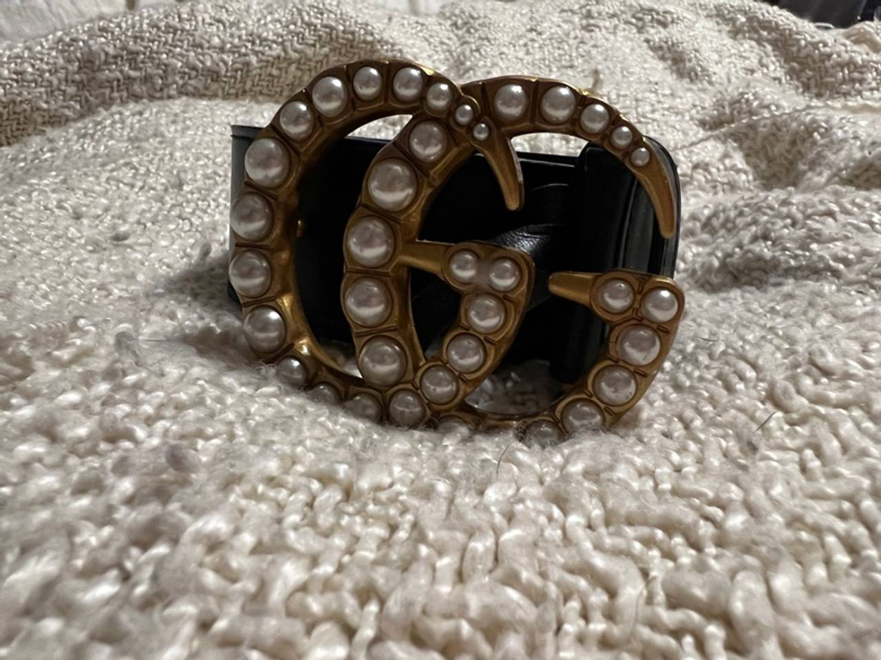 Gucci Double Pearl Leather Belt Black