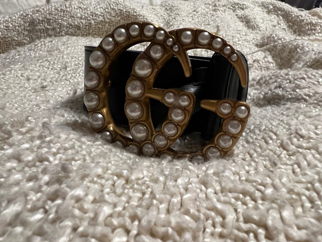 Gucci Double Pearl Leather Belt Black