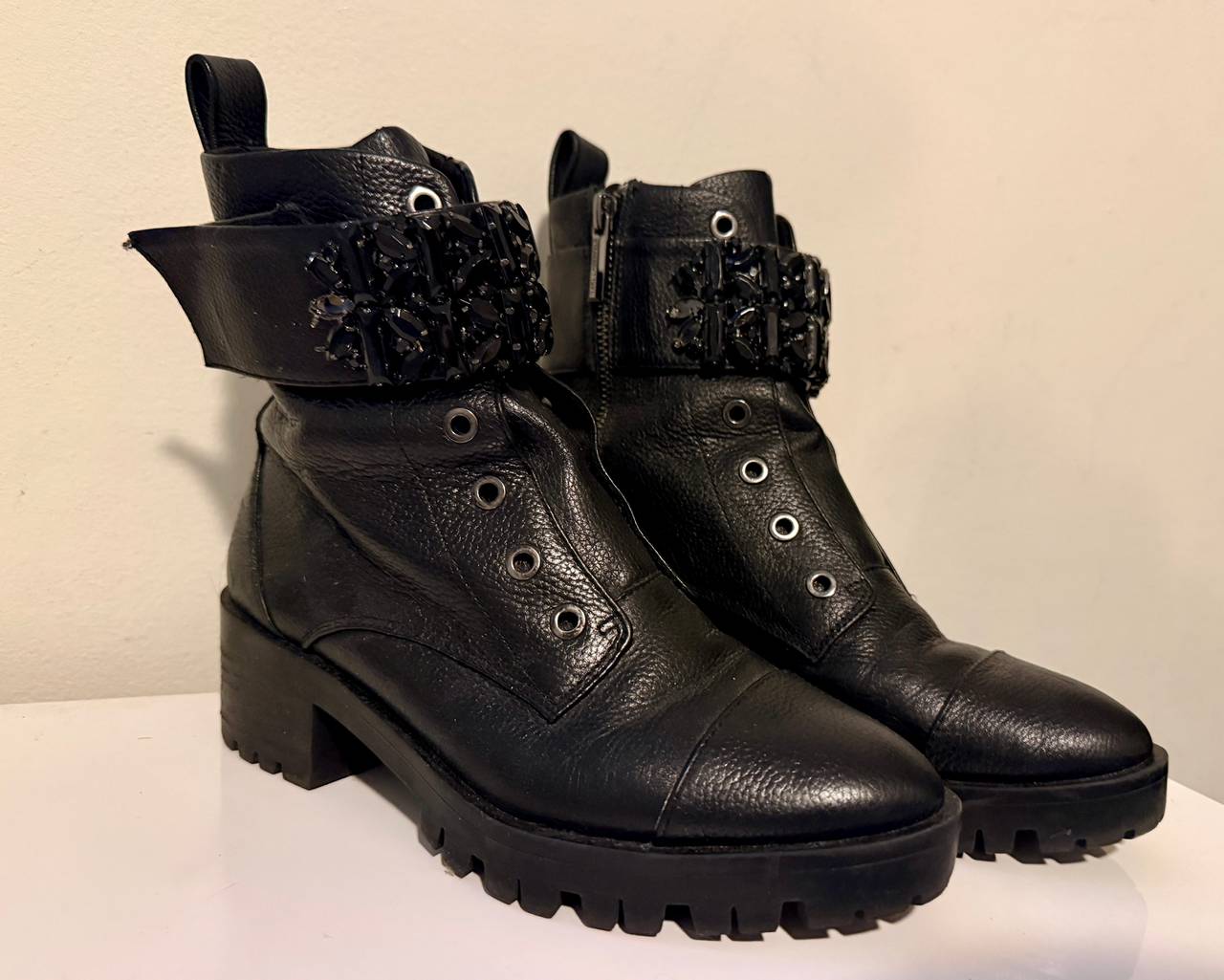 Karl Lagerfeld Pippa Black Crystal Embellished Boots -size 6.5