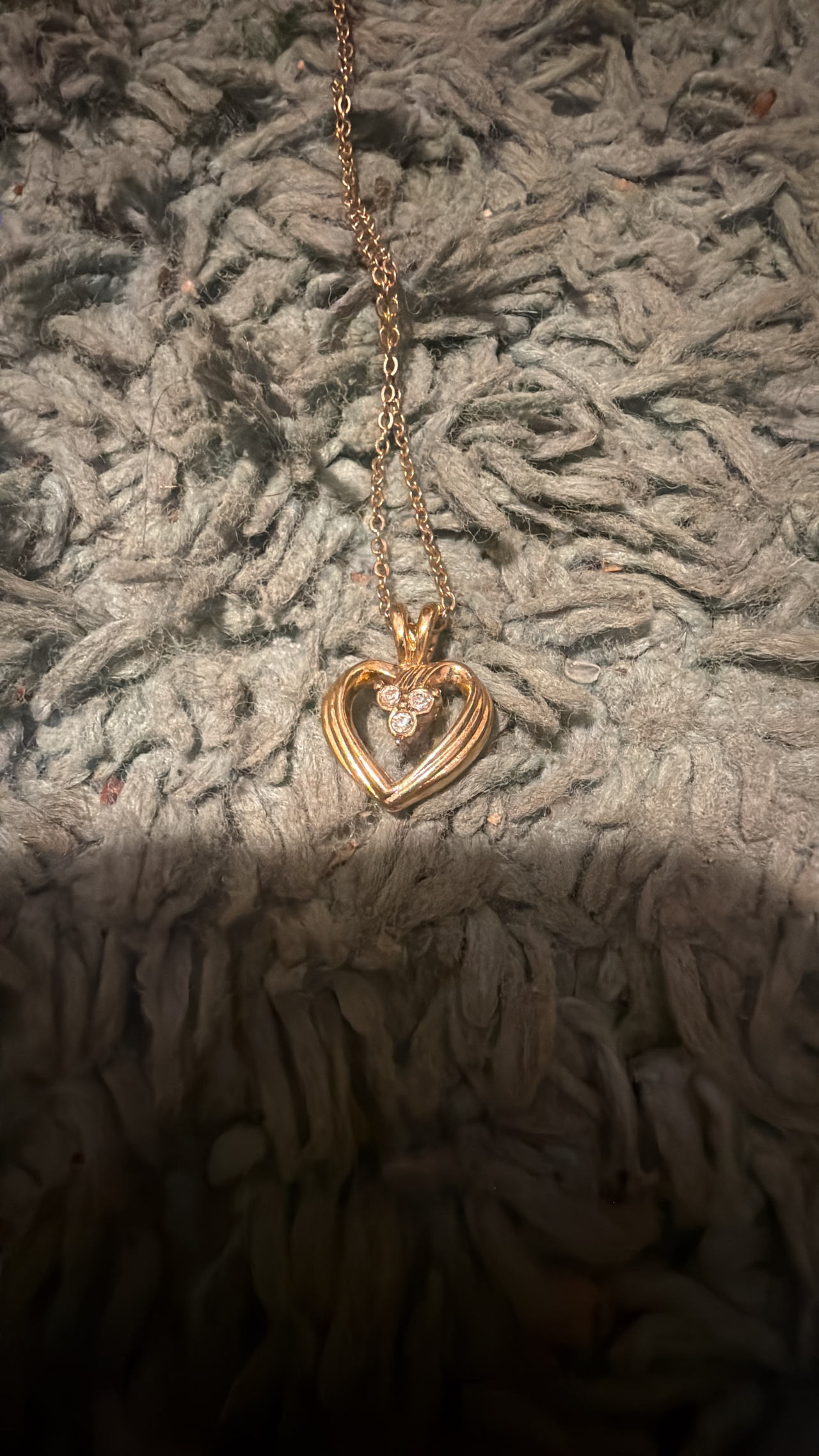 Gold Tone Heart Pendant Necklace with Three Stones