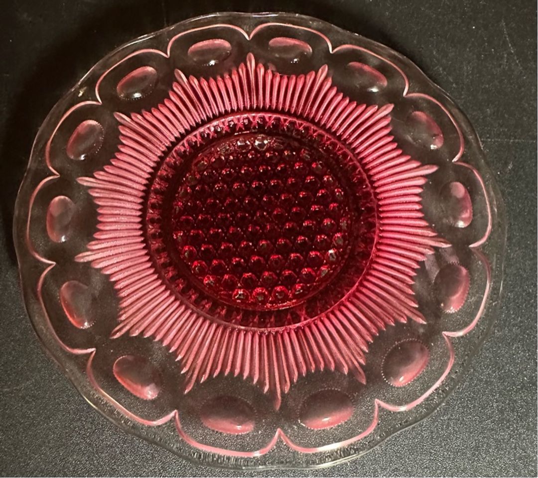 Vintage Bartlett Collins US Glass Co Manhattan Red/Clear Glass 6" Plate