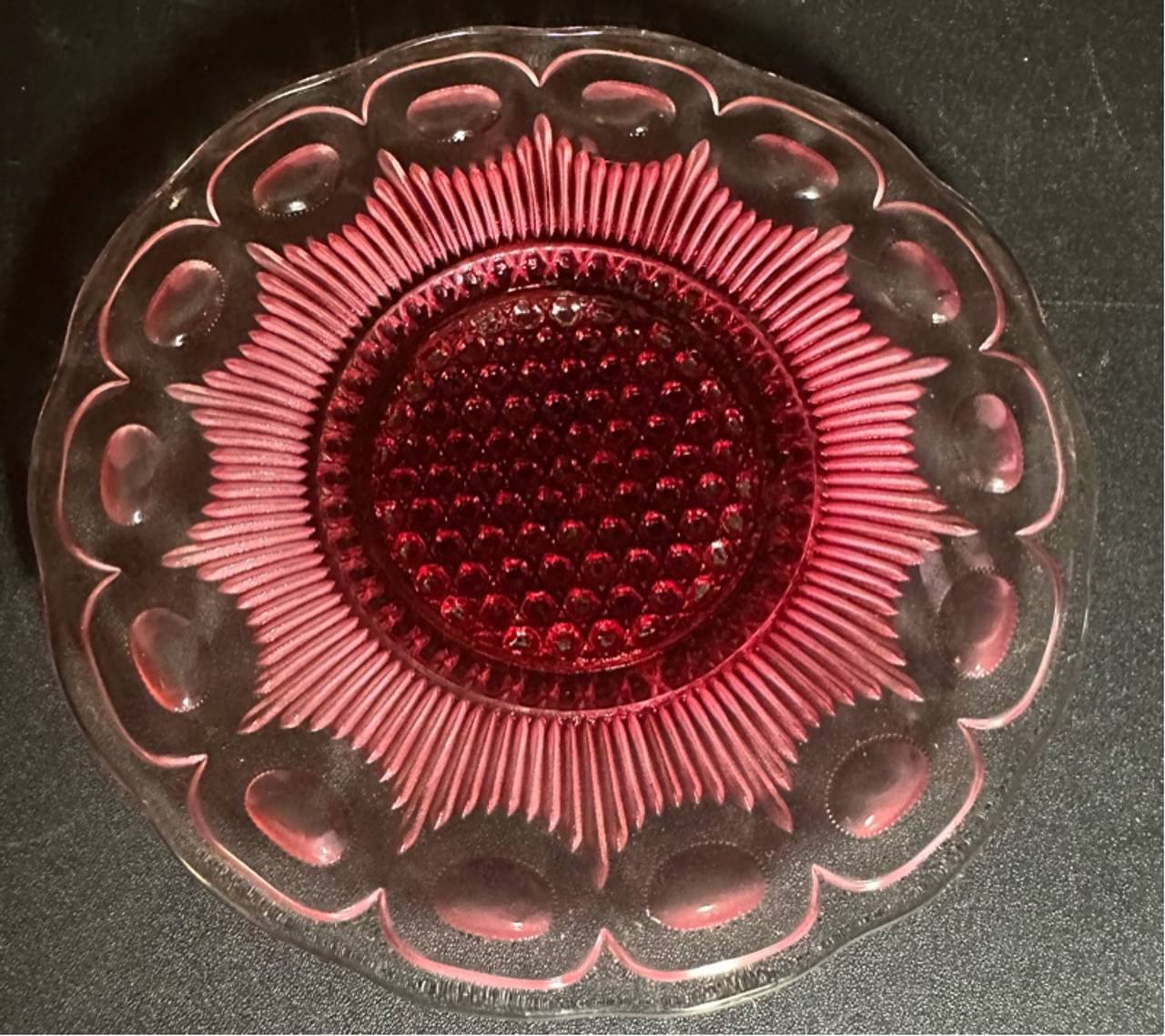 Vintage Bartlett Collins US Glass Co Manhattan Red/Clear Glass 6" Plate