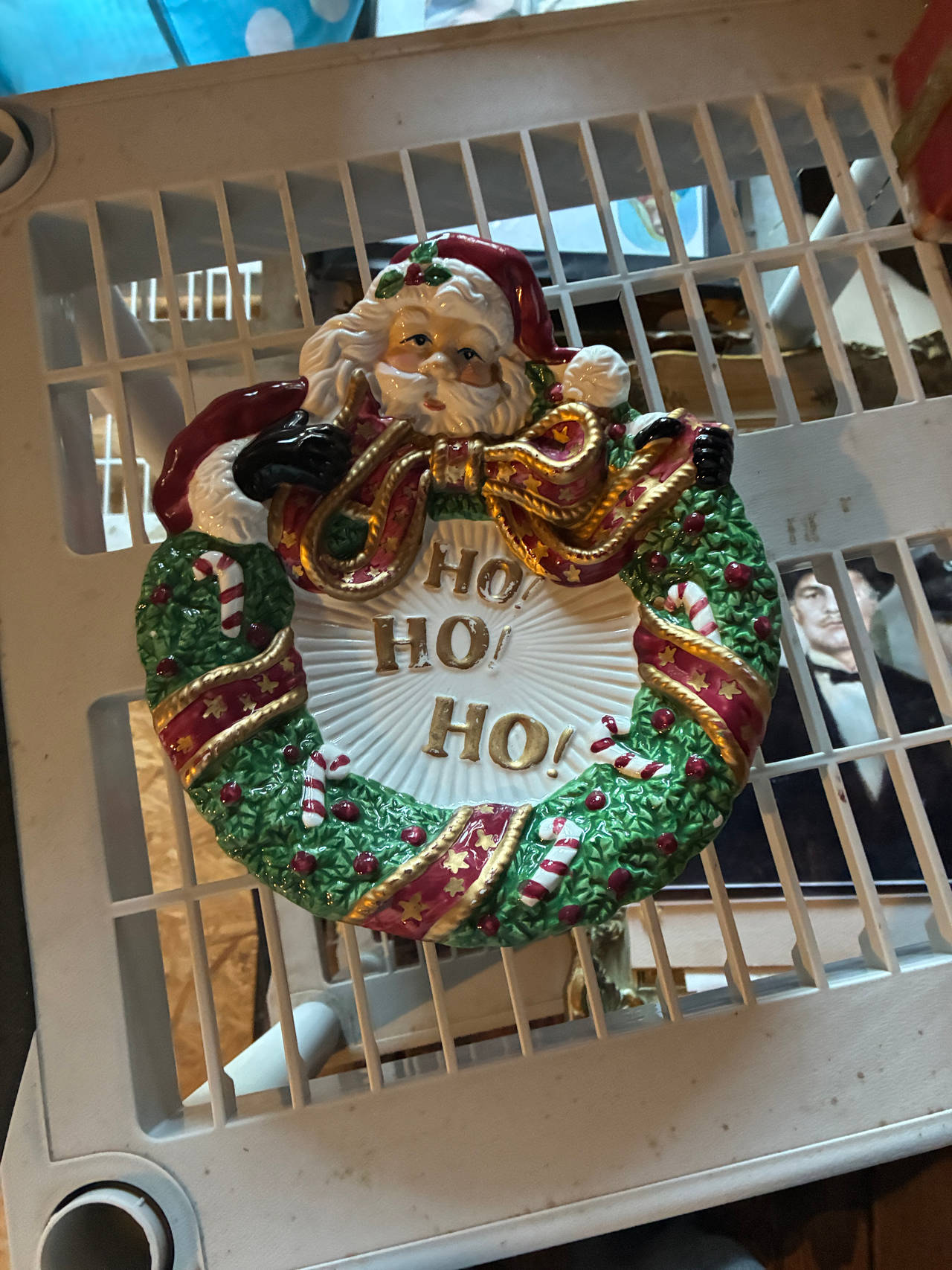 Fitz and Floyd Santa Wreath Ho Ho Ho Candy Dish