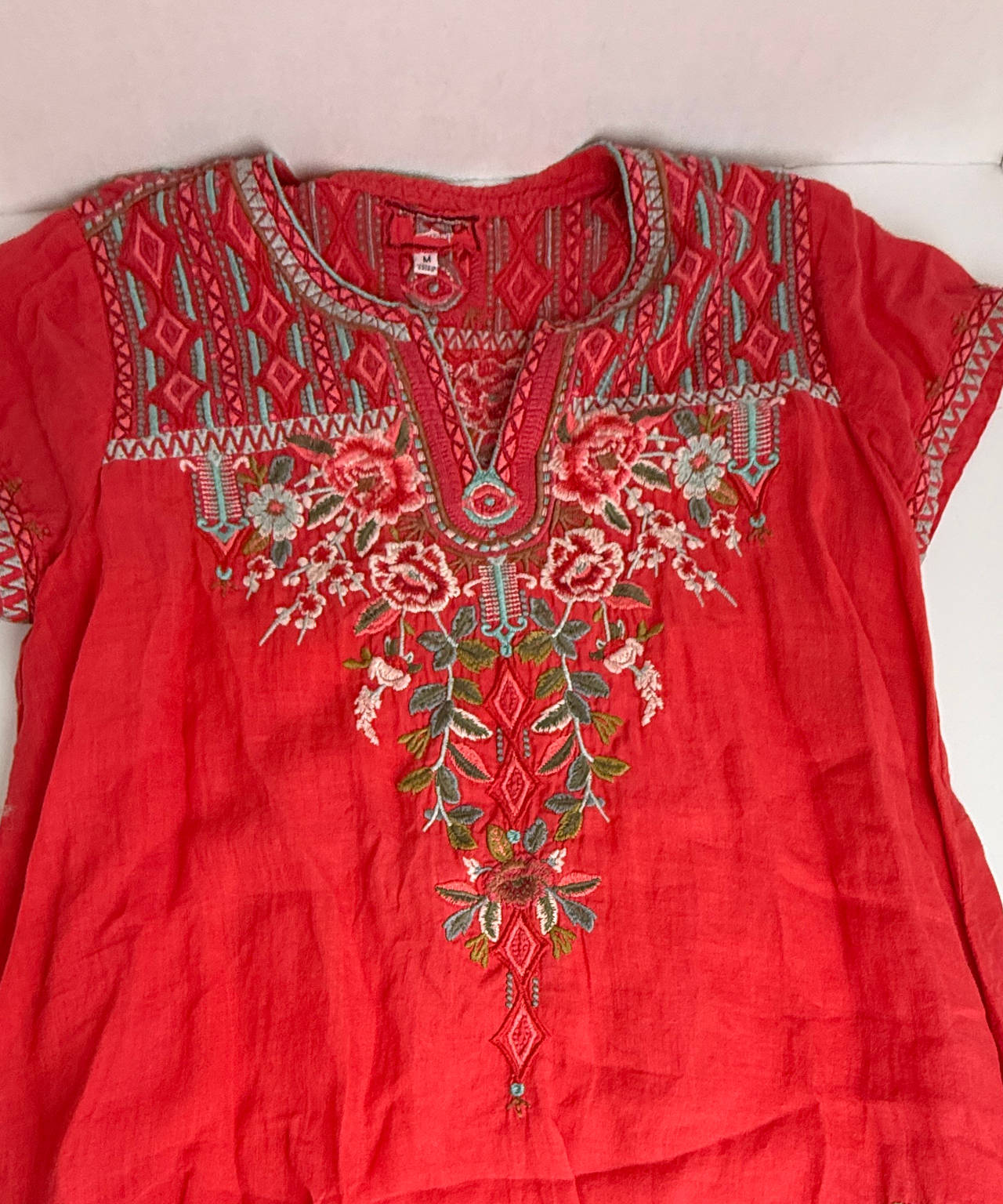 Johnny Was Embroidered Boho Tunic Top medium