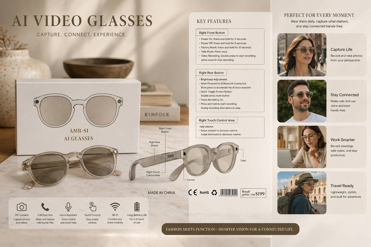 AMB-SI AI Video Glasses Smart Eyewear