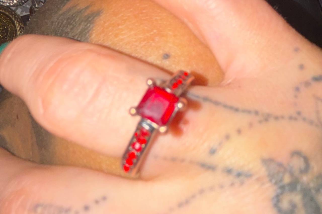 Red Stone Silver Tone Fashion Ring
