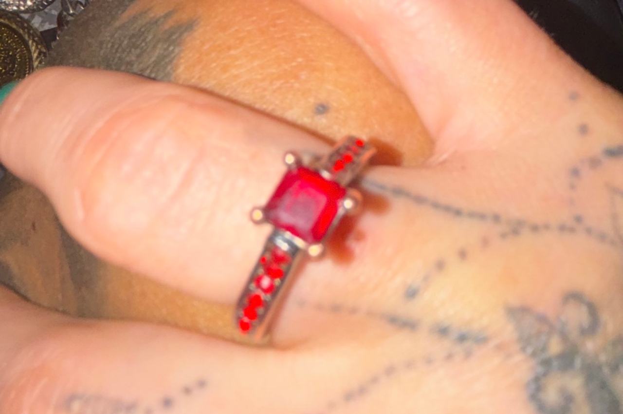 Red Stone Silver Tone Fashion Ring