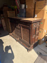 Vintage Spanish Style Carved Wood Home Bar with Tile Top - Image 1