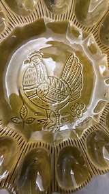 Vintage Olive Green Ceramic Deviled Egg Plate with Chicken Design - Image 3