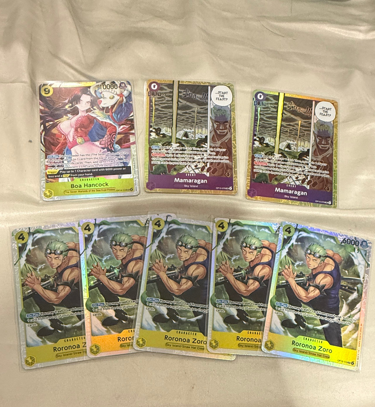 One Piece TCG OP-06 Playable Card Lot - Boa Hancock SR, Zoro, Mamaragan