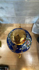 Bohemian Cobalt Blue Glass and Gold Tea pot - Image 2