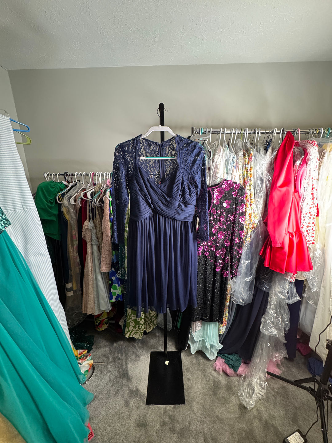 Adrianna Papell Navy Lace Formal Cocktail Wedding Guest Dress Size 8 NWT