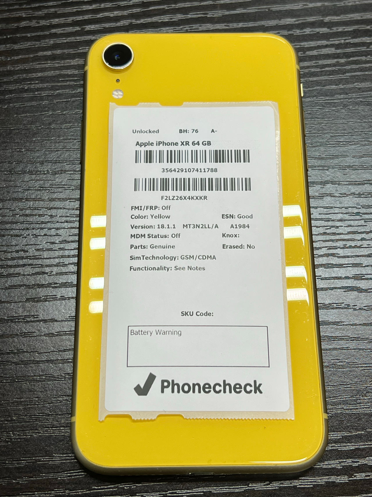Apple iPhone XR 64GB Yellow unlocked 76% battery health