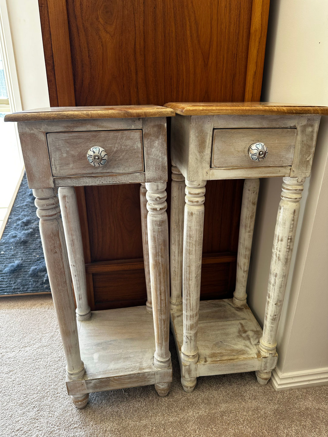 Rustic Whitewashed Bedside Tables