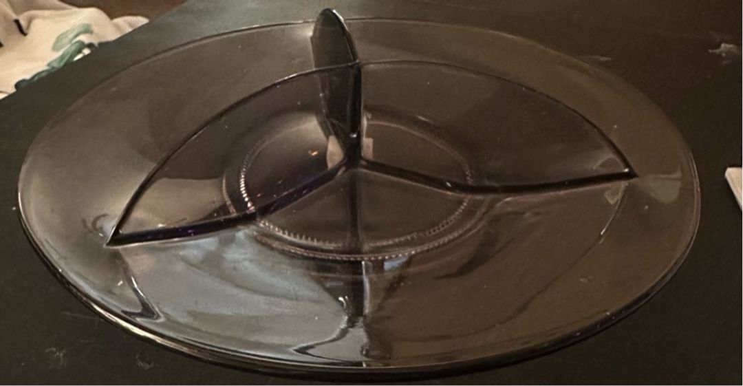 MCM Vintage Purple Glass Divided Candy Dish