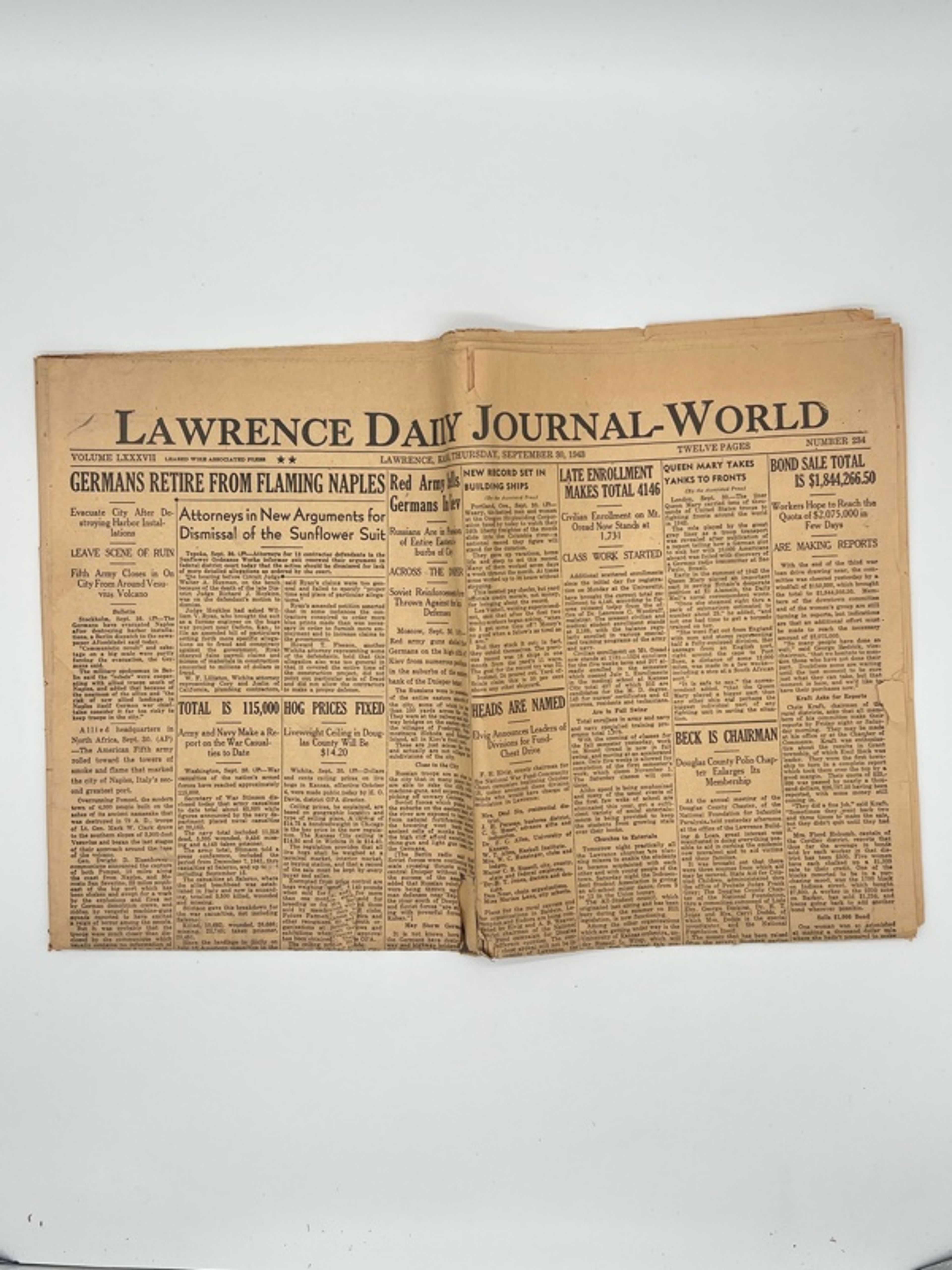 Lawrence Daily Journal-World newspaper from 1943
