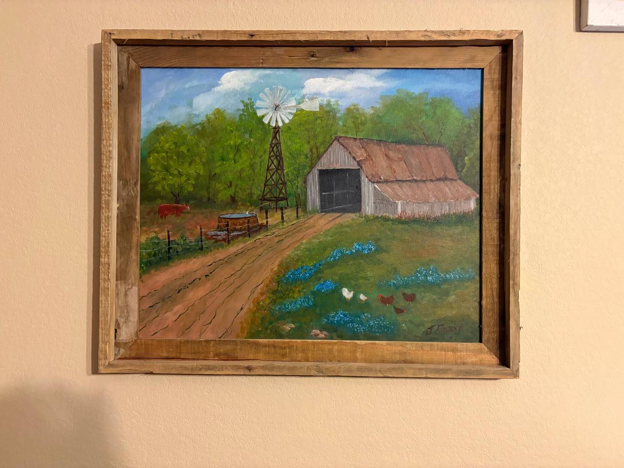 Rustic Farm Landscape Oil Painting