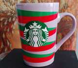 Starbucks 2014 Holiday Red and Green Striped Ceramic Mug - Image 2
