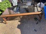 Antique black carved oak low table with lion-leg design. - Image 4