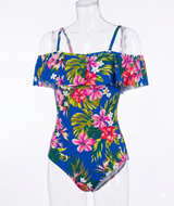 Kona Sol Tropical Floral Ruffle One Piece Swimsuit sz Large - Image 5