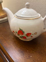Vintage Strawberry Ceramic Teapot with Gold Trim - Image 1