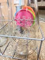 Glass Carafe Drink Set w/ 4 Glasses Metal Caddy Juice Water Pitcher - Image 2