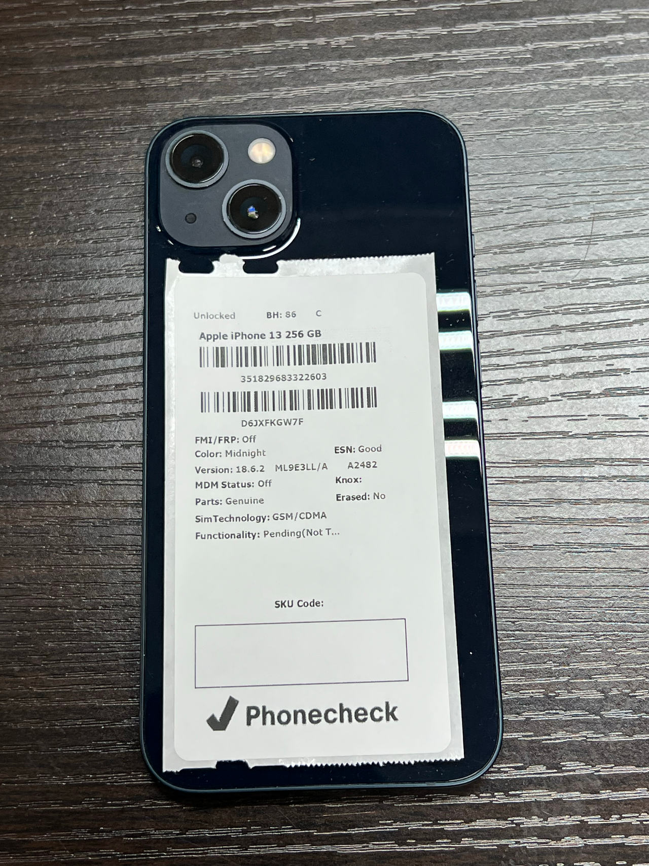 Apple iPhone 13 256GB Midnight unlocked 86% battery health