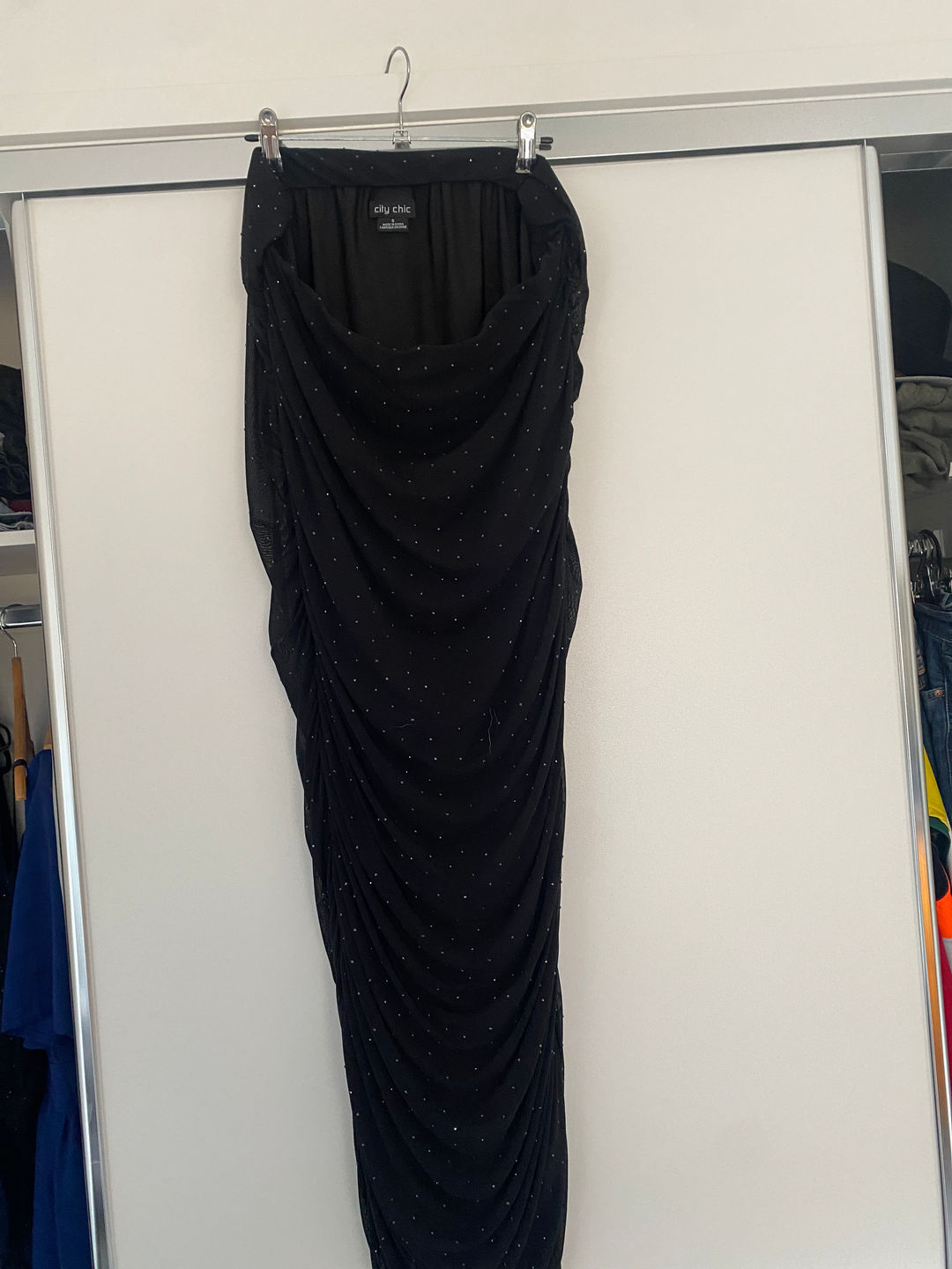 City Chic Black Ruched Maxi skirt and top