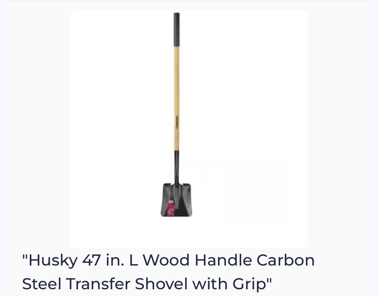 Husky 47 in. L Wood Handle Carbon Steel Transfer Shovel with Grip
