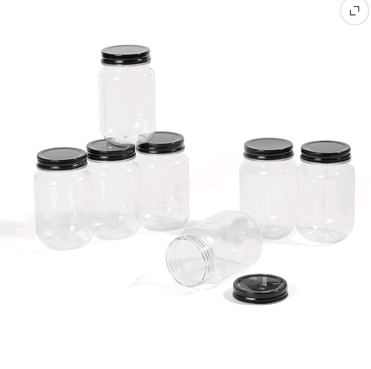 20 Pack 16oz Plastic Mason Jars with Black Lids