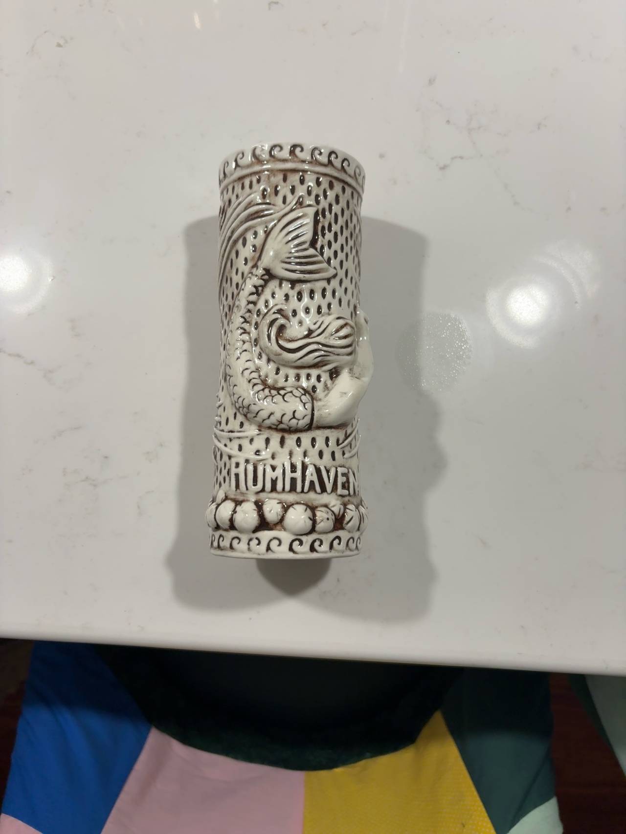 TikiRob RumHaven Mermaid Tiki Mug White Glazed 7in