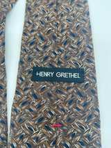 Vintage Henry Grethel Necktie Brown Taupe Blue Geometric 100% Silk 57” - Image 3