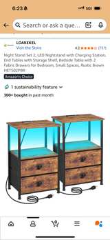 HOOBRO Narrow Bedside Table with Charging Station, 2 Fabric Drawers-Set of 2 - Image 6