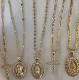 Gold Plated Virgin Mary Medallion Necklace with CZ Stones - Image 1
