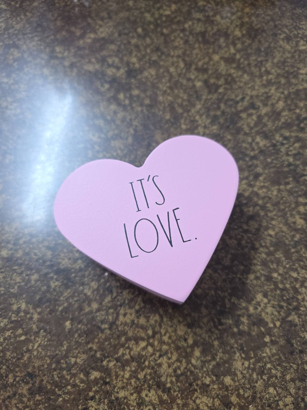 Rae Dunn "IT'S LOVE" Pink Heart Wood Block Sign