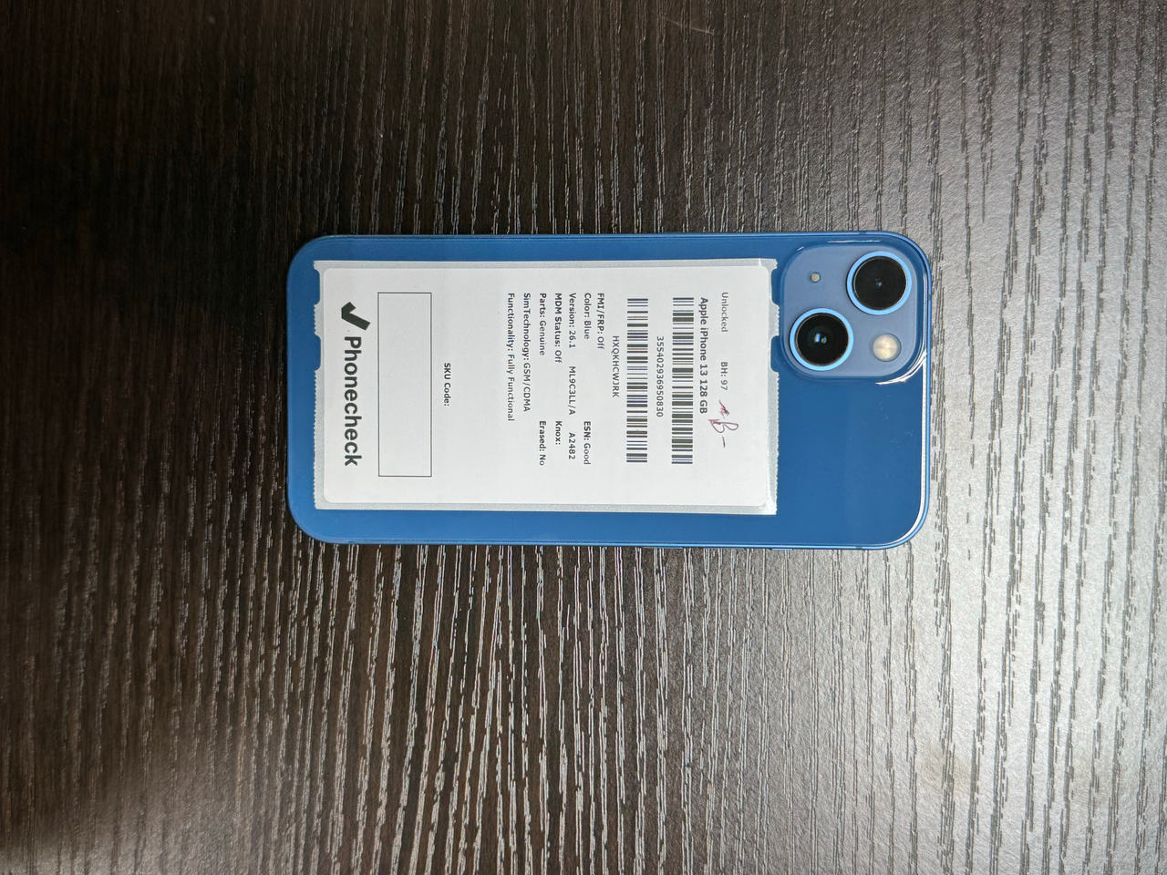 Apple iPhone 13 128GB Blue Unlocked 97% Battery