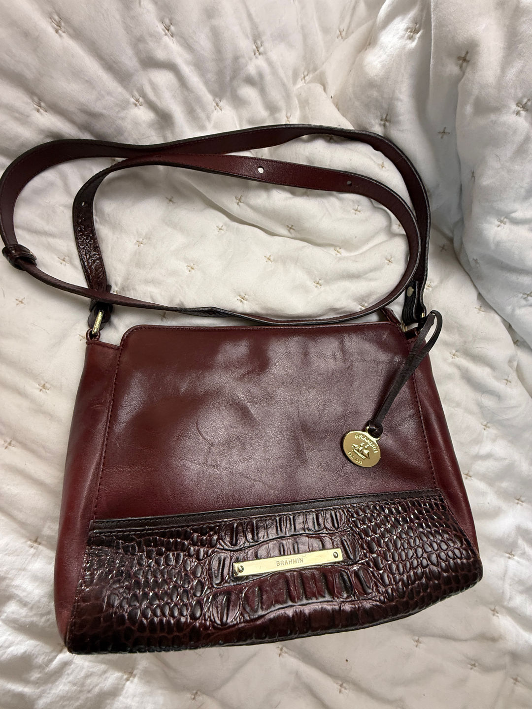 Brahmin Leather Crossbody Bag with Croc Embossing