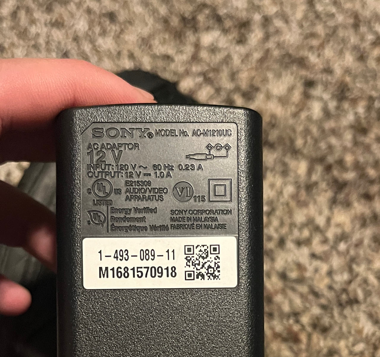 Sony AC-M1210UC 12V AC Power Adapter
