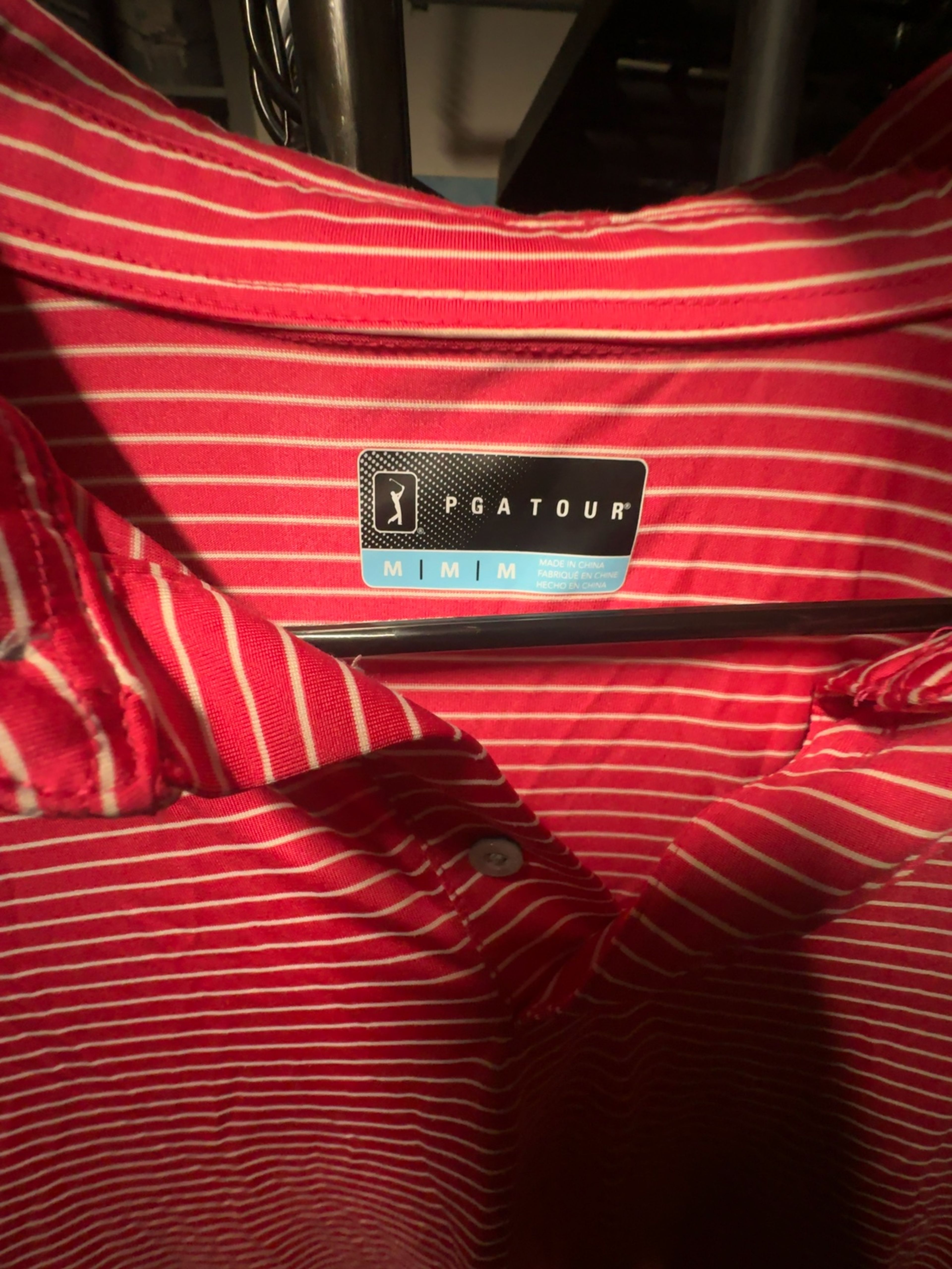 PGA Tour Pink Striped Golf Polo Shirt Size M