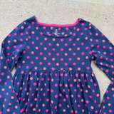 Lands’ End Girls Size L 6x/7 Long Sleeve Polka Dot Dress Navy Pink Orange  - Image 3