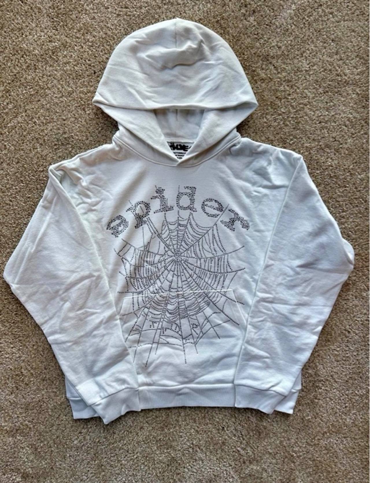 Sp5der OG Rhinestone Hoodie White