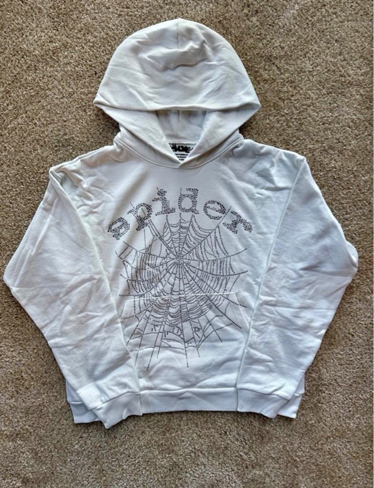 Sp5der OG Rhinestone Hoodie White