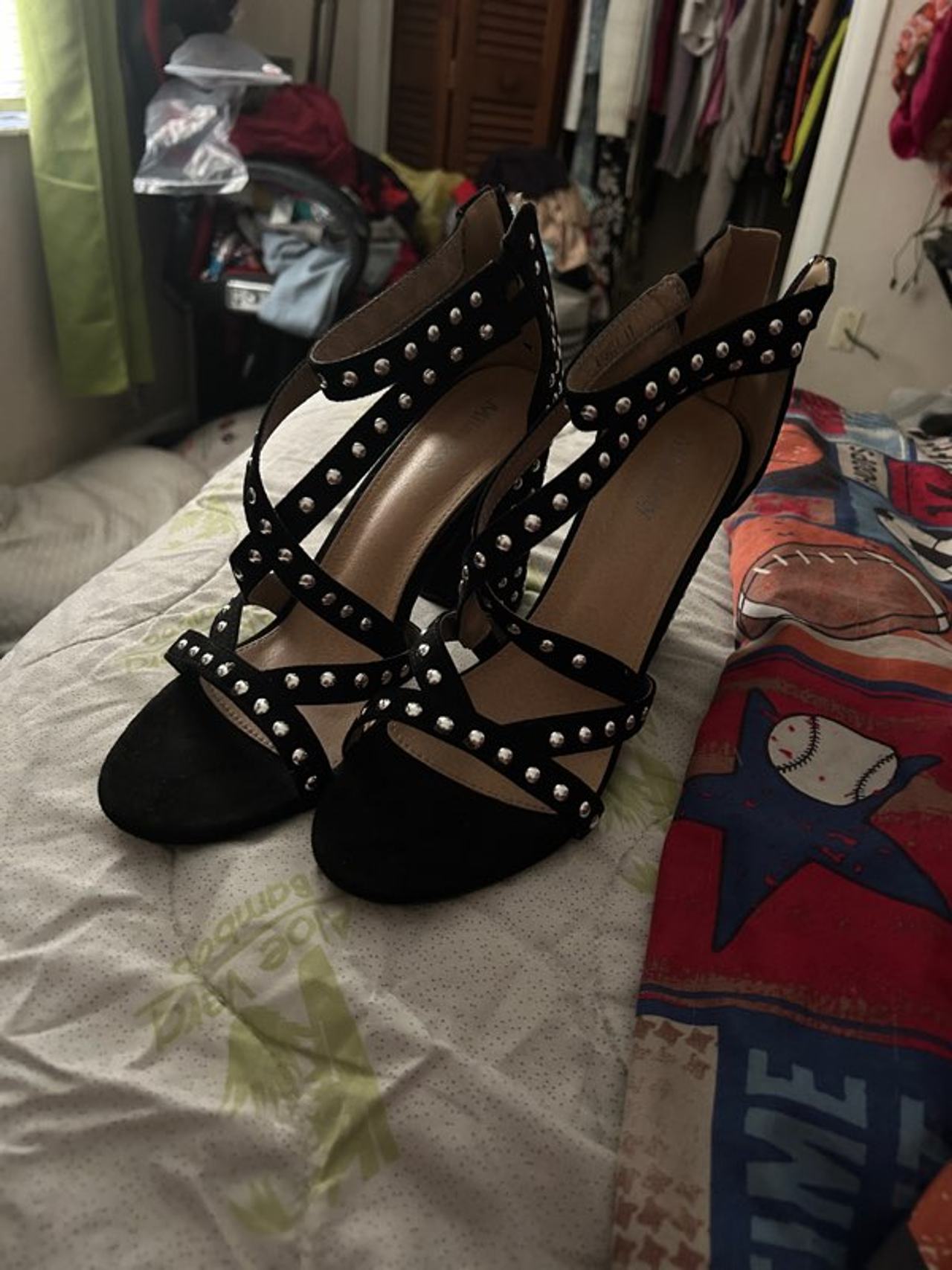 Black Studded Strappy Heeled Sandals