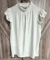 Rio & Rian White Smocked Mock Neck Flutter Sleeve Top Large - Image 1