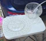 Vintage Grape Pattern Glass Punch Bowl Set with Platter and Cups - Image 2